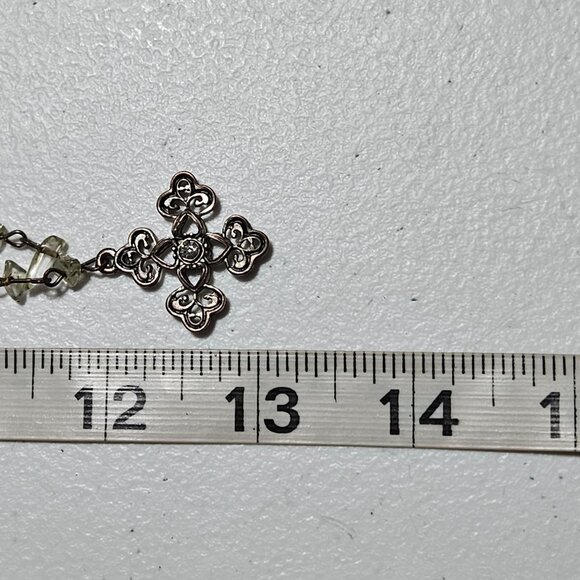 Vintage Green Gemstone Filigree Cross Necklace Religious Spiritual Jewelry - Picture 7 of 7
